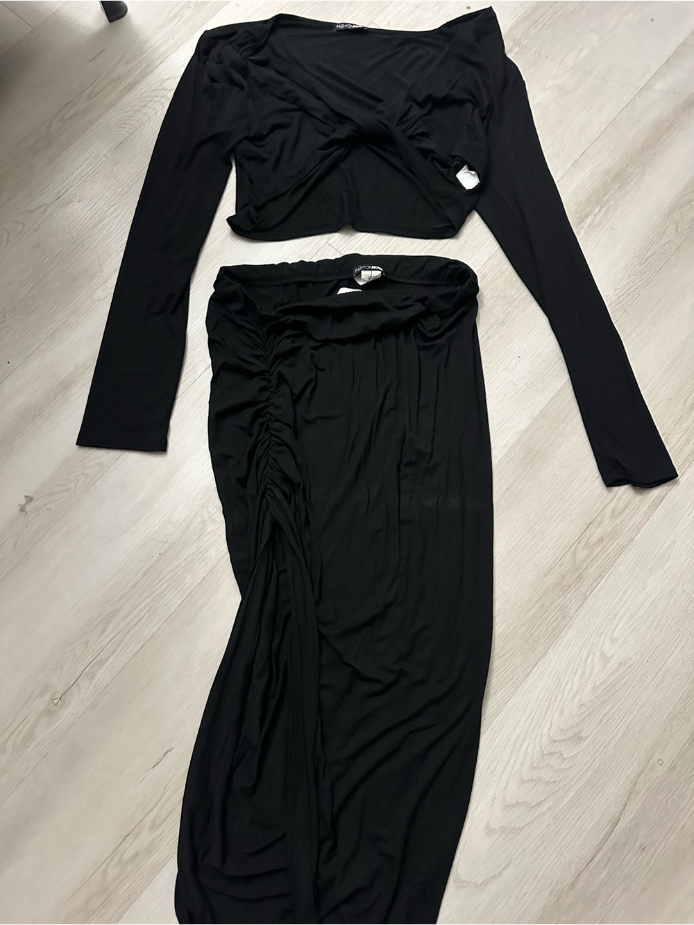 Fashion Nova Black Ruched Maxi Skirt